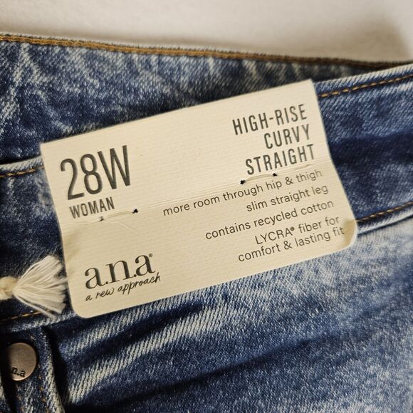 A.N.A Curvy High Rise Distressed Straight Jeans Plus Size 28W Stretch Denim Blue - Picture 8 of 13
